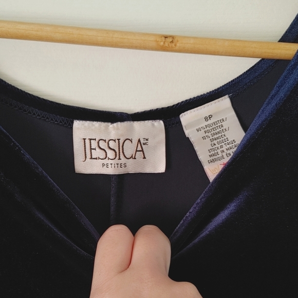 Vintage 🔄 Jessica || Crushed Velvet Sleeveless Maxi Dress, 8P, Navy Blue - Picture 2 of 3